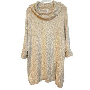Pure J. Jill Tunic Sweater Women's Medium Knit Marled Cowl Neck Tan Beige